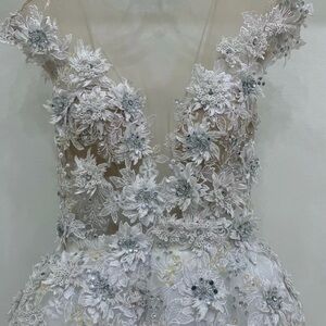 Custom Floral Fairy-like A-Line Wedding Dress (blue hue)